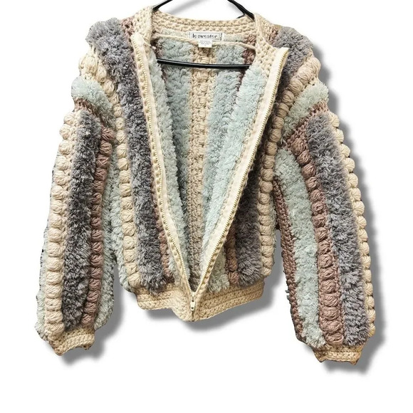 Le Sweater Sweaters - Vintage Le Sweater Women's S Striped Hand Knit Pom Pom Cardigan
